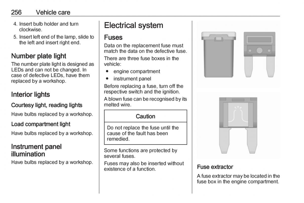 Opel Insignia B owners manual / page 258