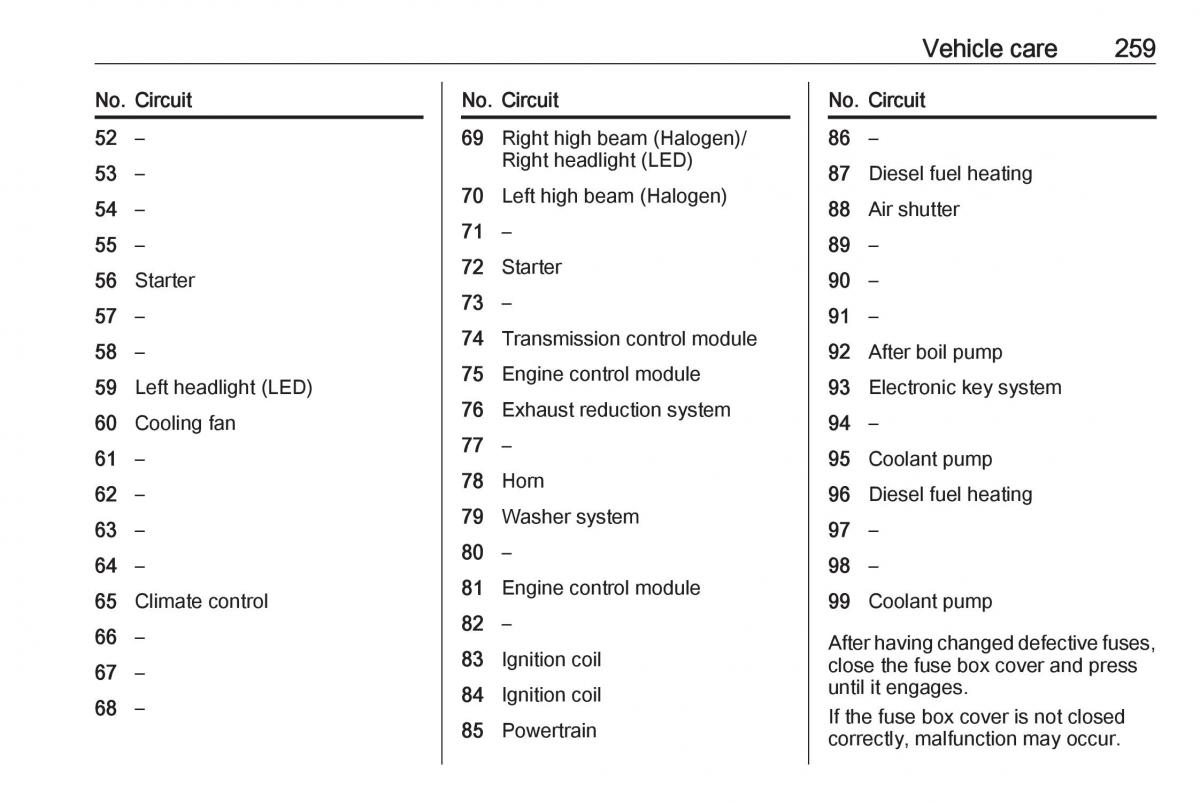 Opel Insignia B owners manual / page 261