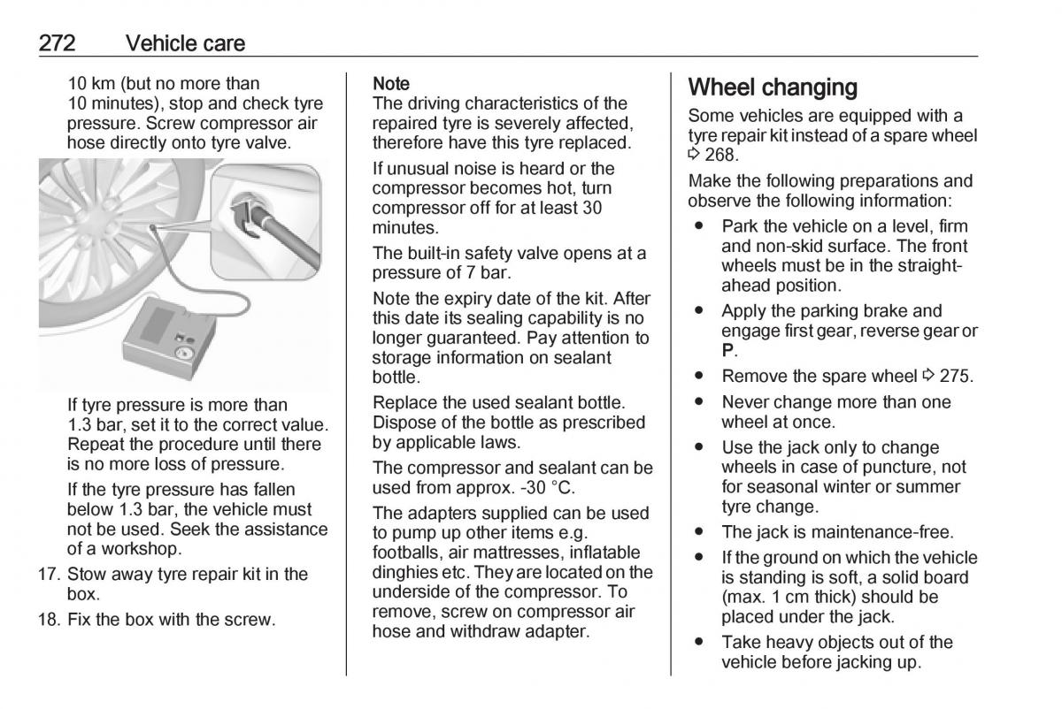 Opel Insignia B owners manual / page 274