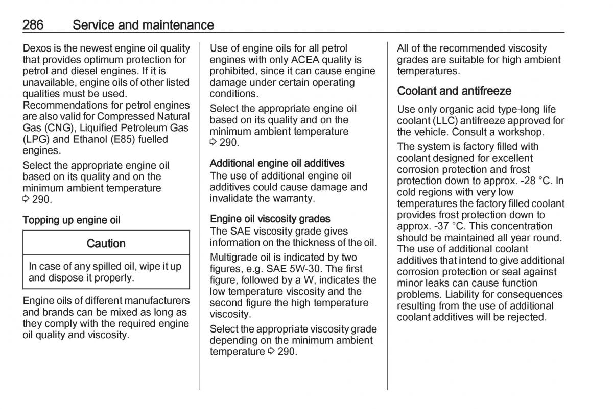 Opel Insignia B owners manual / page 288