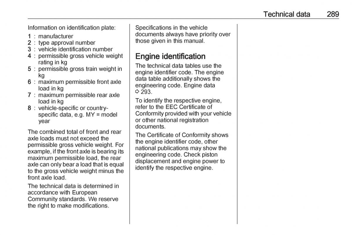 Opel Insignia B owners manual / page 291