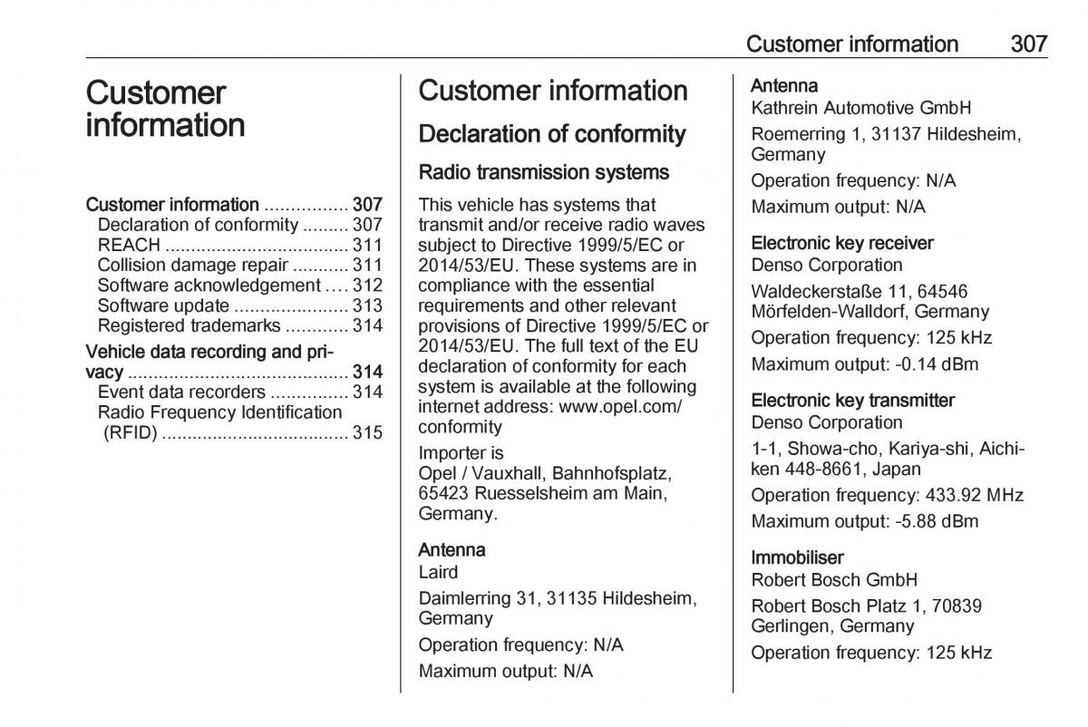 Opel Insignia B owners manual / page 309