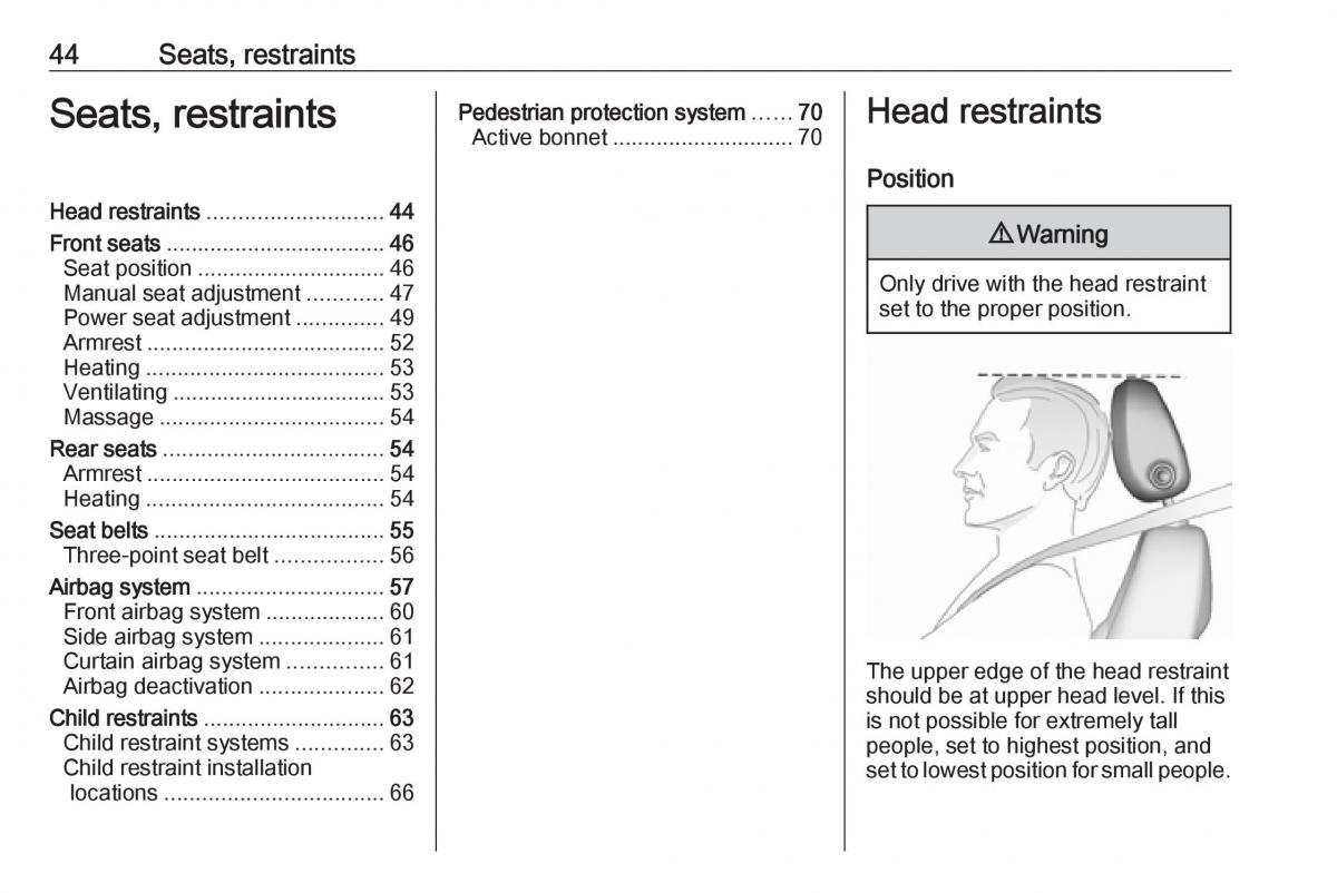 Opel Insignia B owners manual / page 46