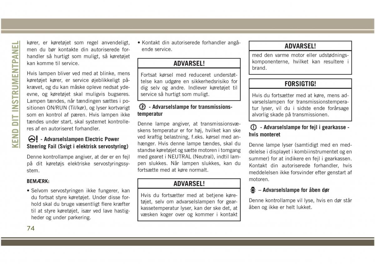 Jeep Compass II 2 Bilens instruktionsbog / page 76