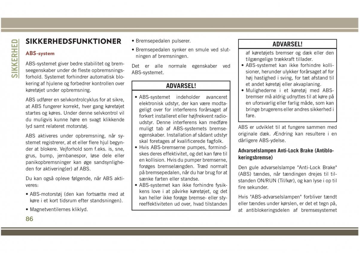 Jeep Compass II 2 Bilens instruktionsbog / page 88