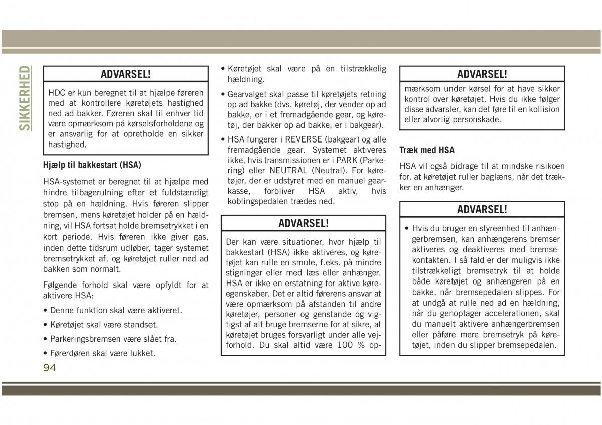 Jeep Compass II 2 Bilens instruktionsbog / page 96