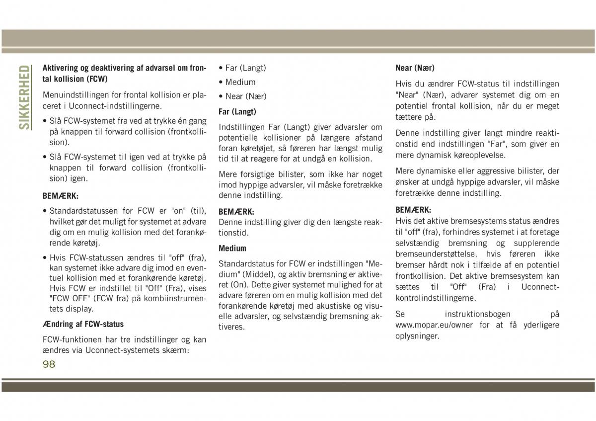 Jeep Compass II 2 Bilens instruktionsbog / page 100