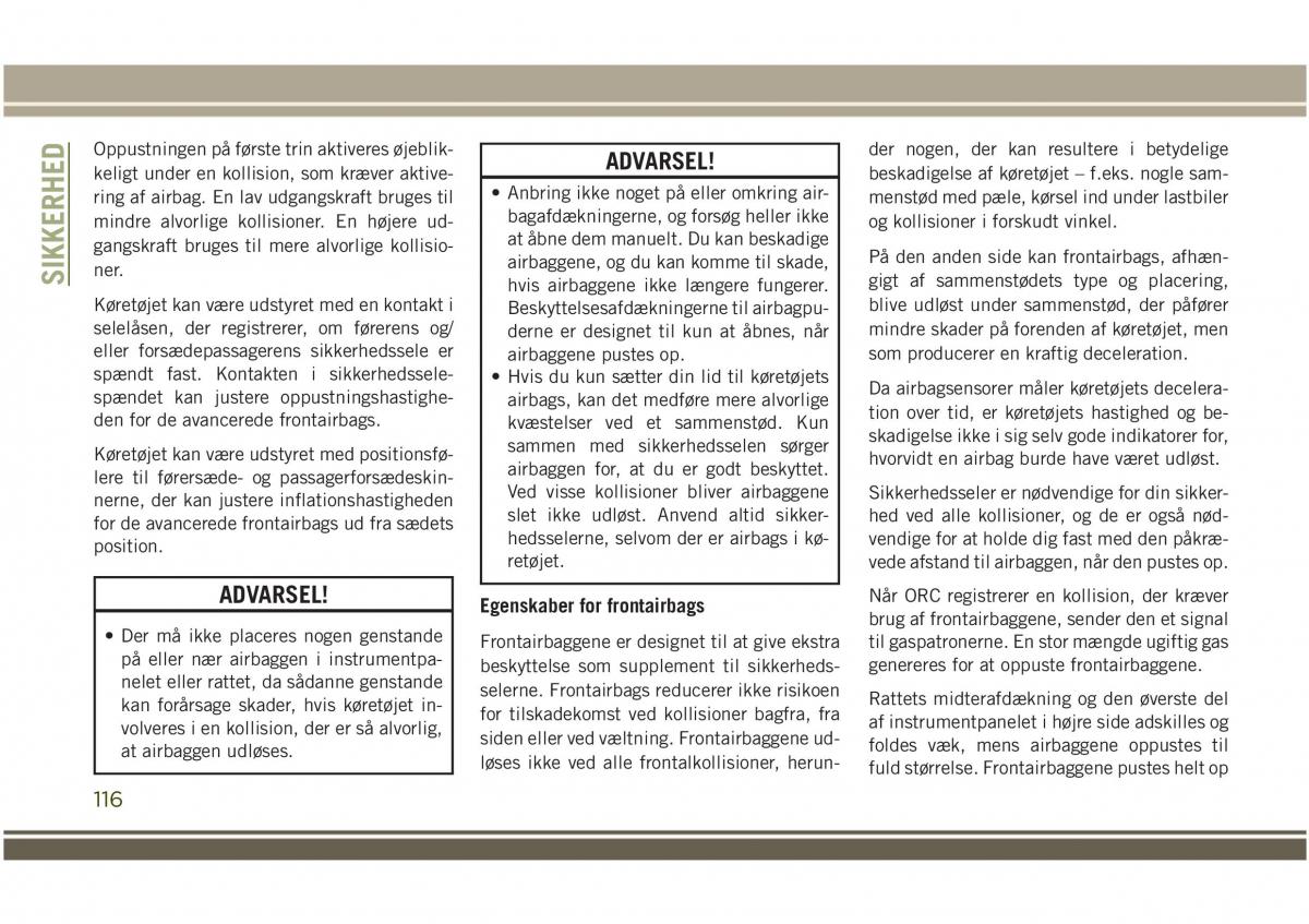 Jeep Compass II 2 Bilens instruktionsbog / page 118