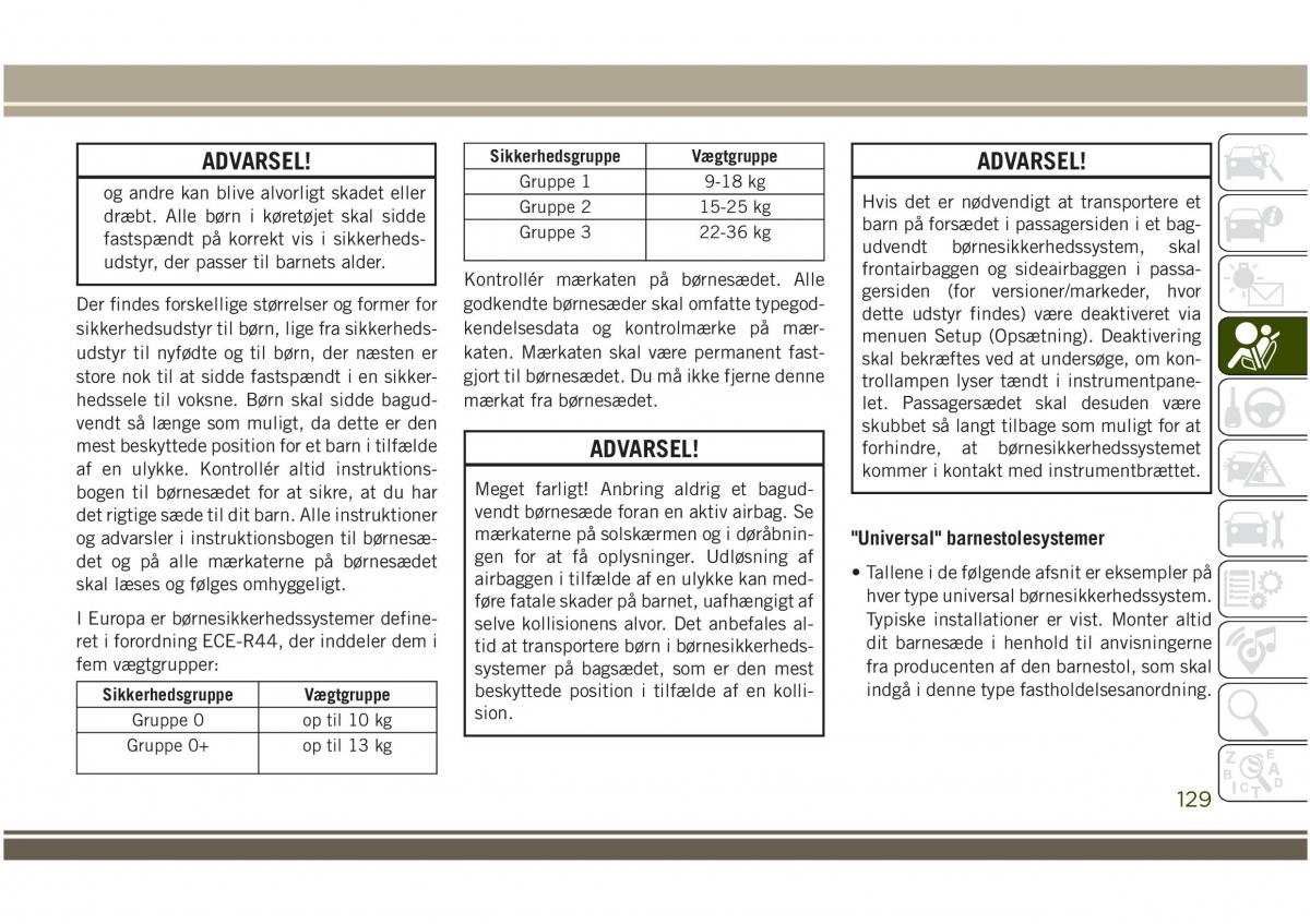 Jeep Compass II 2 Bilens instruktionsbog / page 131