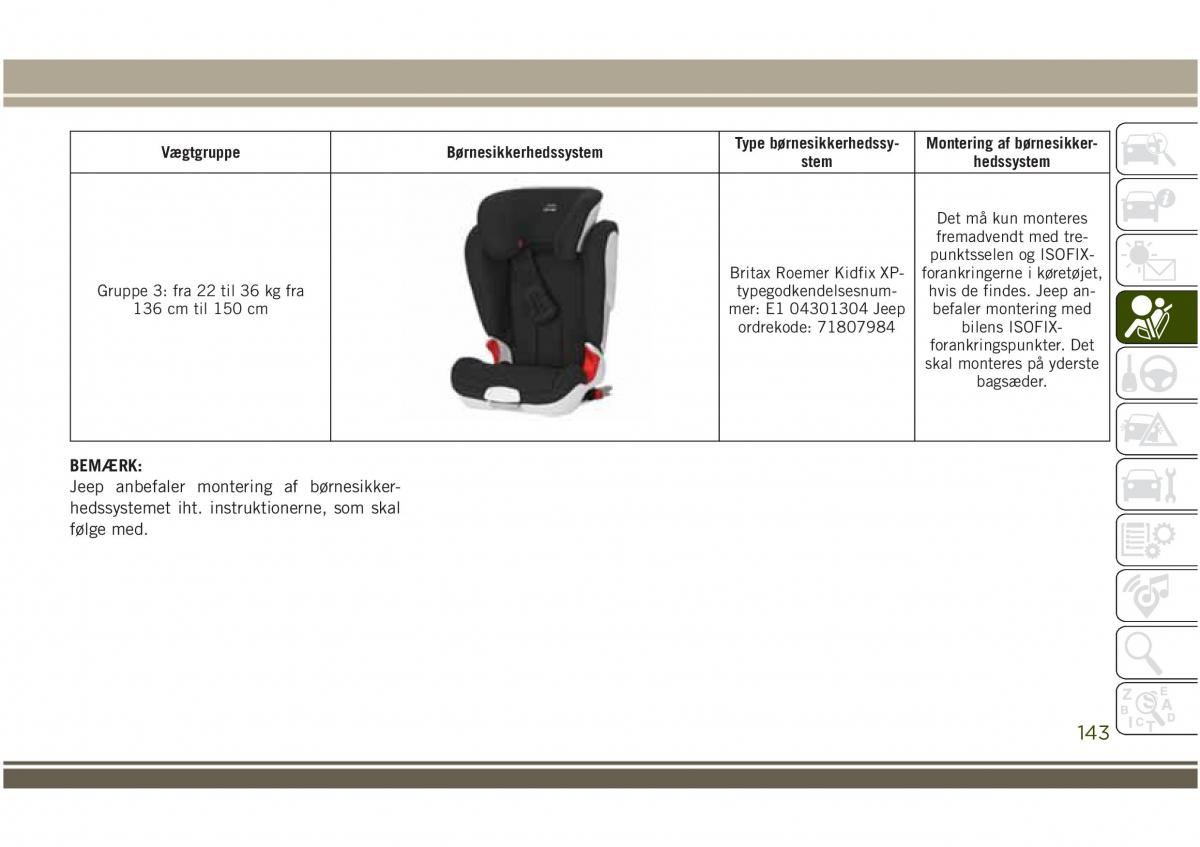 Jeep Compass II 2 Bilens instruktionsbog / page 145