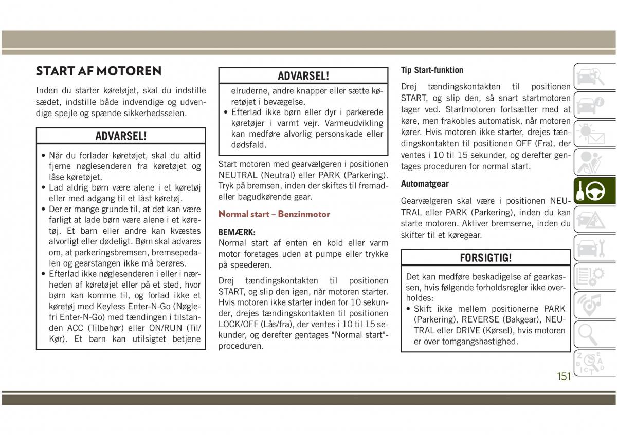 Jeep Compass II 2 Bilens instruktionsbog / page 153