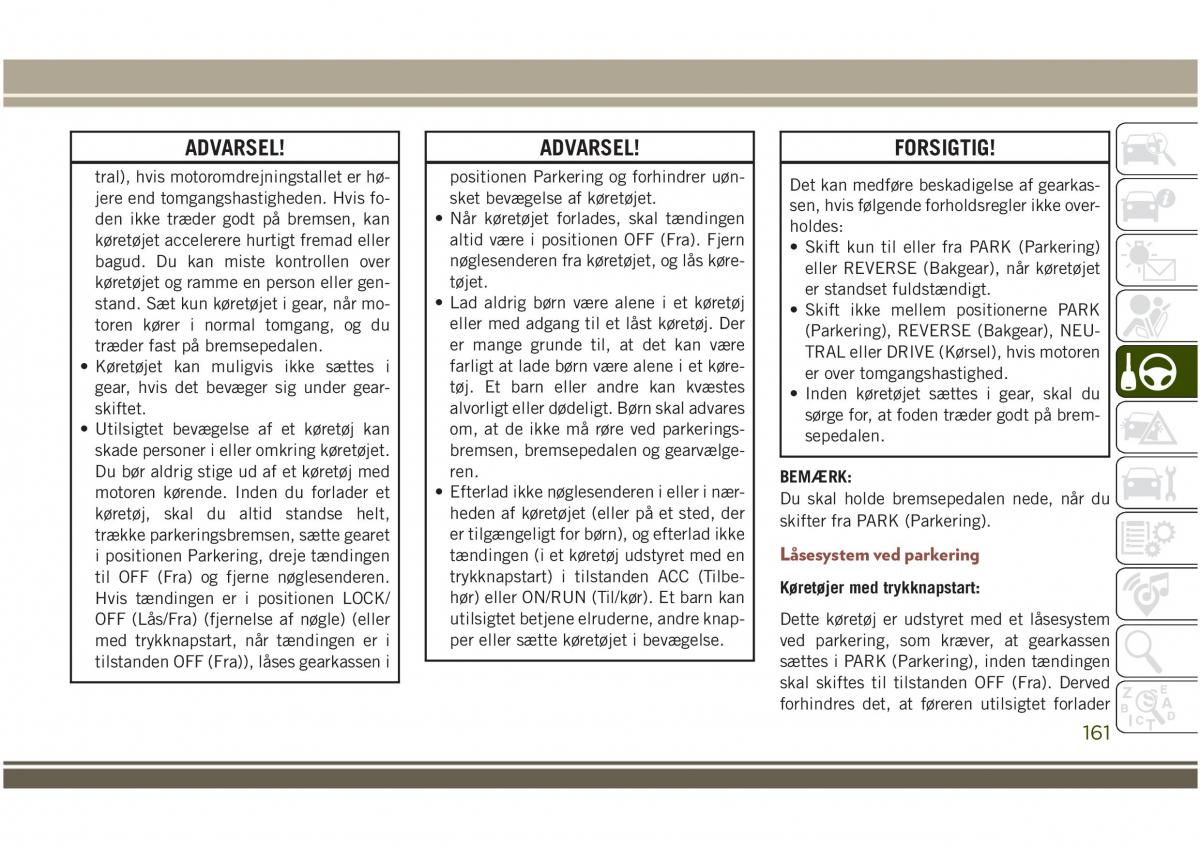 Jeep Compass II 2 Bilens instruktionsbog / page 163