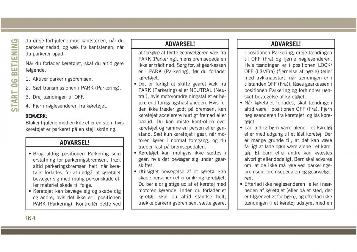 Jeep Compass II 2 Bilens instruktionsbog / page 166