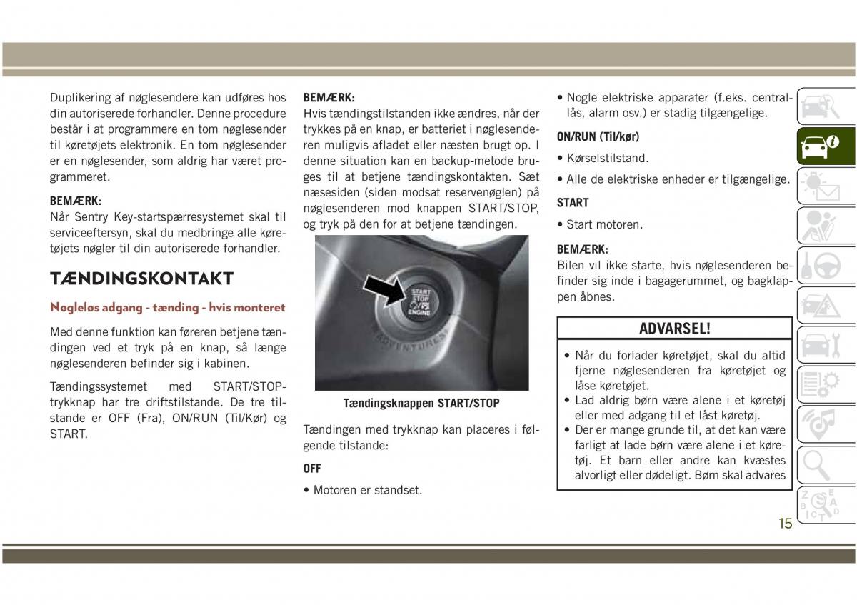 Jeep Compass II 2 Bilens instruktionsbog / page 17