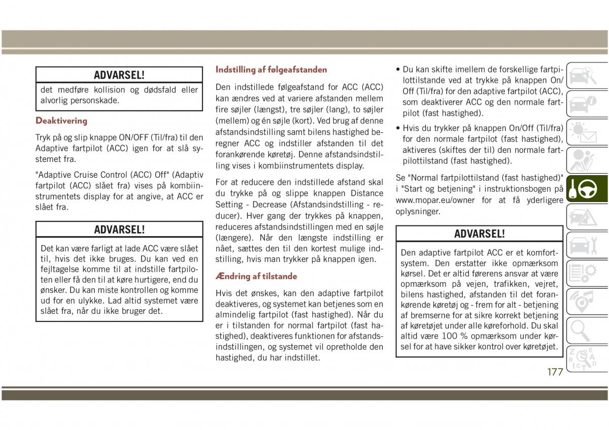 Jeep Compass II 2 Bilens instruktionsbog / page 179