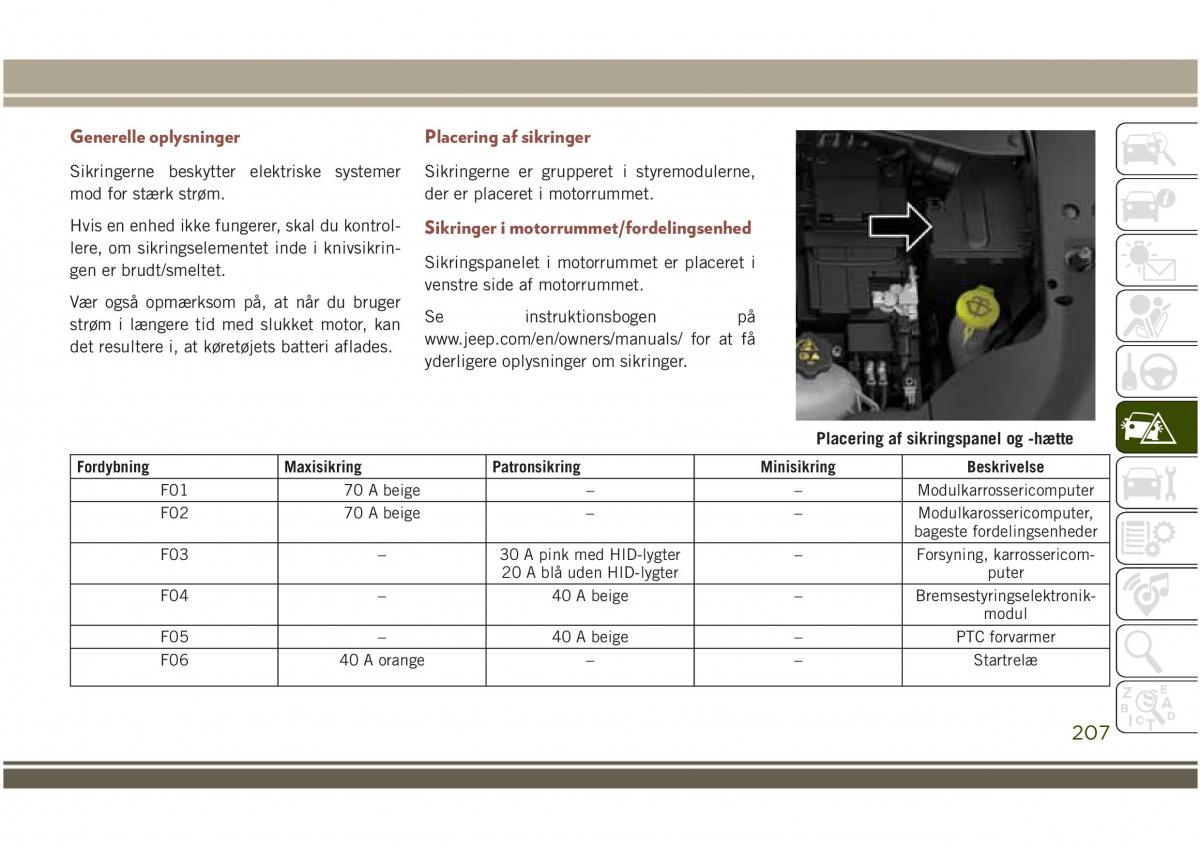 Jeep Compass II 2 Bilens instruktionsbog / page 209