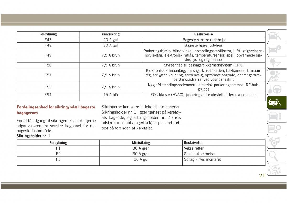 Jeep Compass II 2 Bilens instruktionsbog / page 213