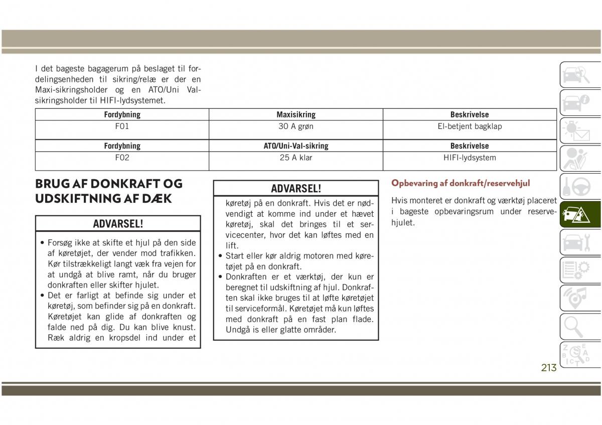 Jeep Compass II 2 Bilens instruktionsbog / page 215