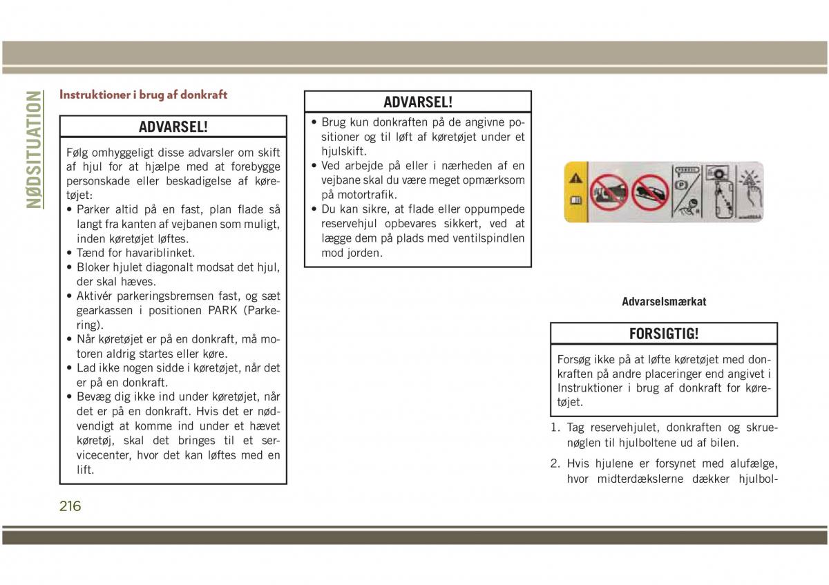Jeep Compass II 2 Bilens instruktionsbog / page 218