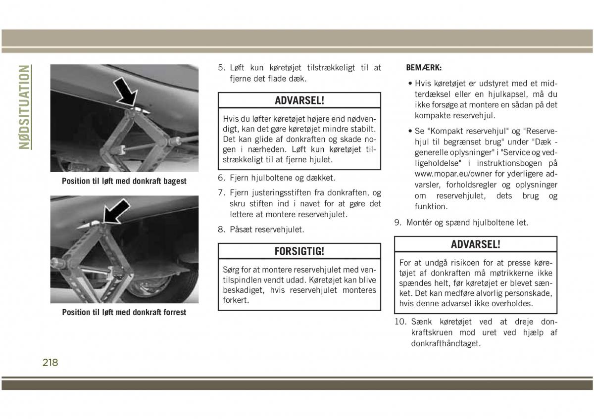 Jeep Compass II 2 Bilens instruktionsbog / page 220