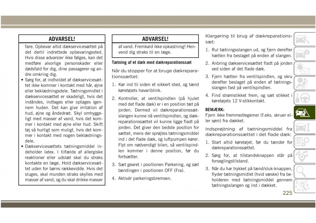 Jeep Compass II 2 Bilens instruktionsbog / page 227