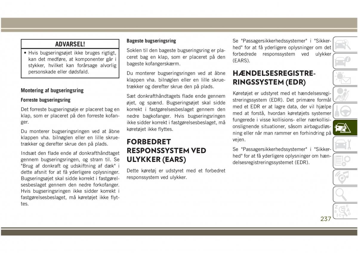 Jeep Compass II 2 Bilens instruktionsbog / page 239