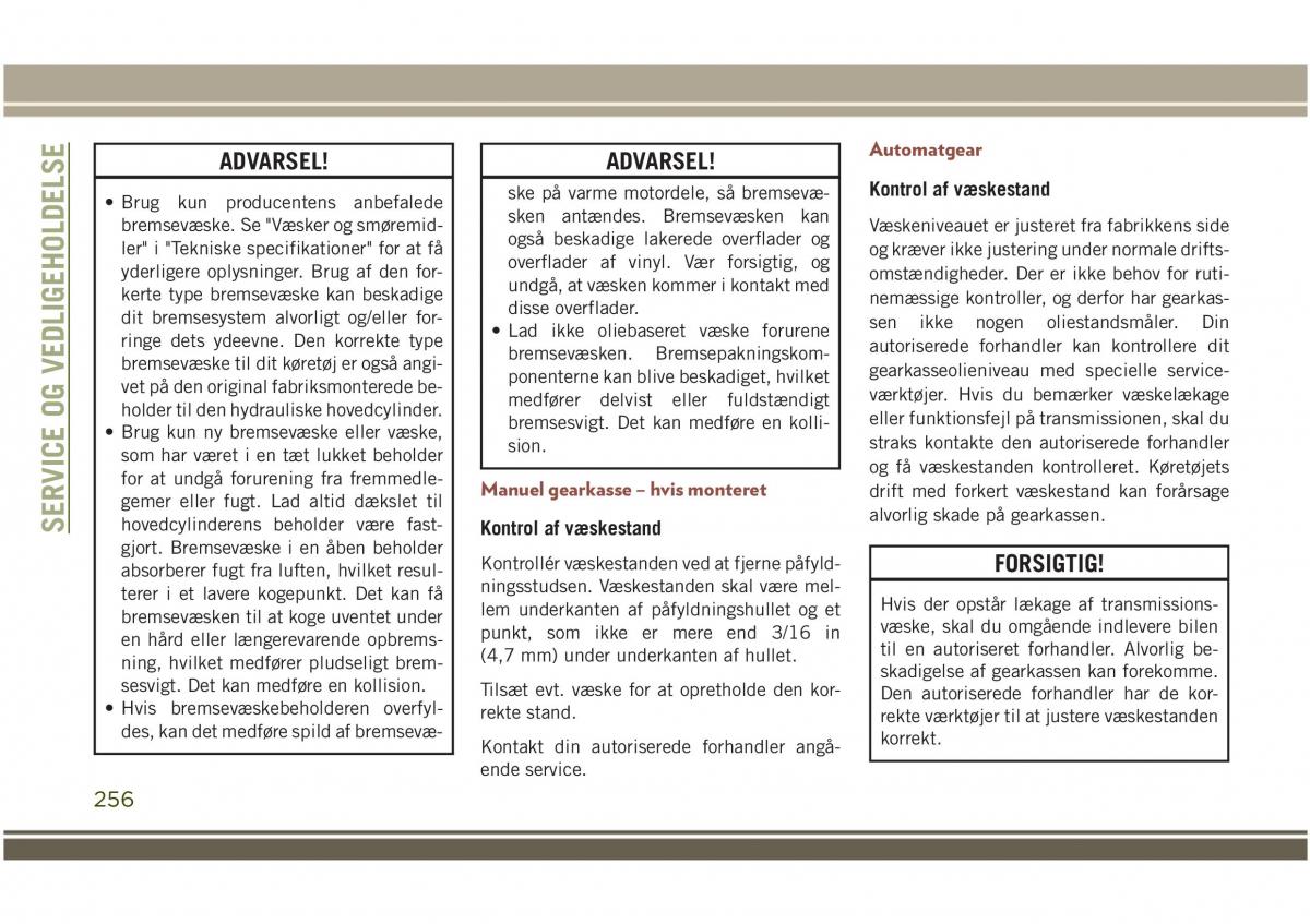 Jeep Compass II 2 Bilens instruktionsbog / page 258