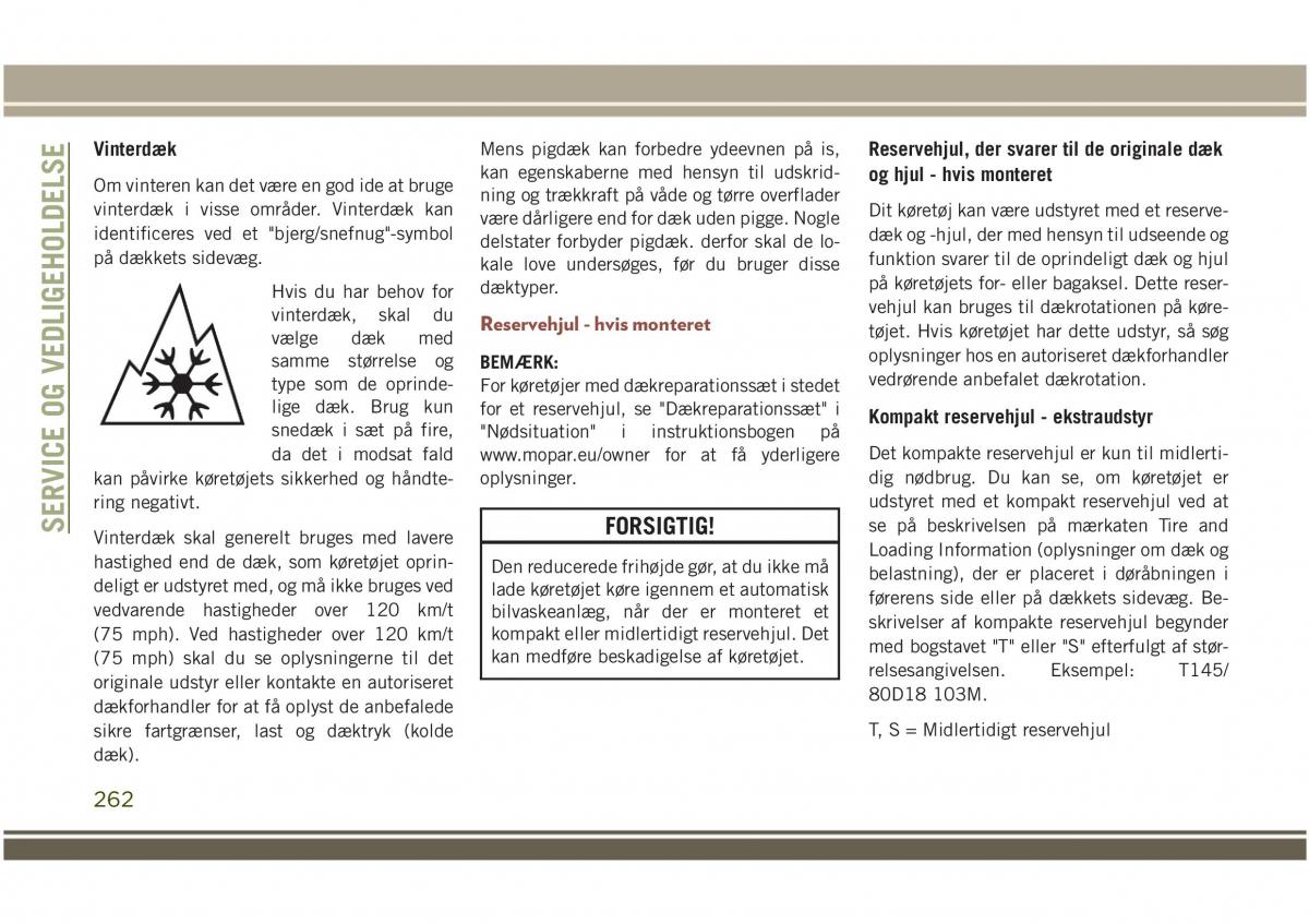 Jeep Compass II 2 Bilens instruktionsbog / page 264