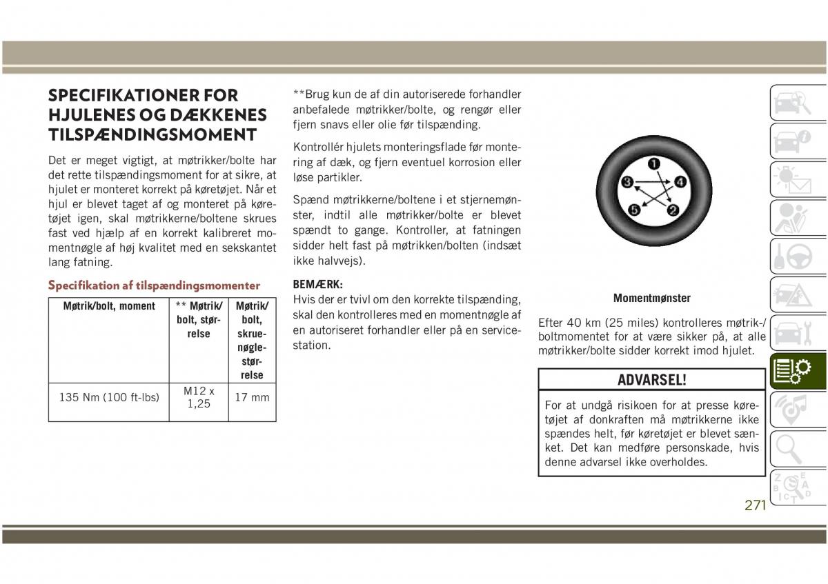 Jeep Compass II 2 Bilens instruktionsbog / page 273