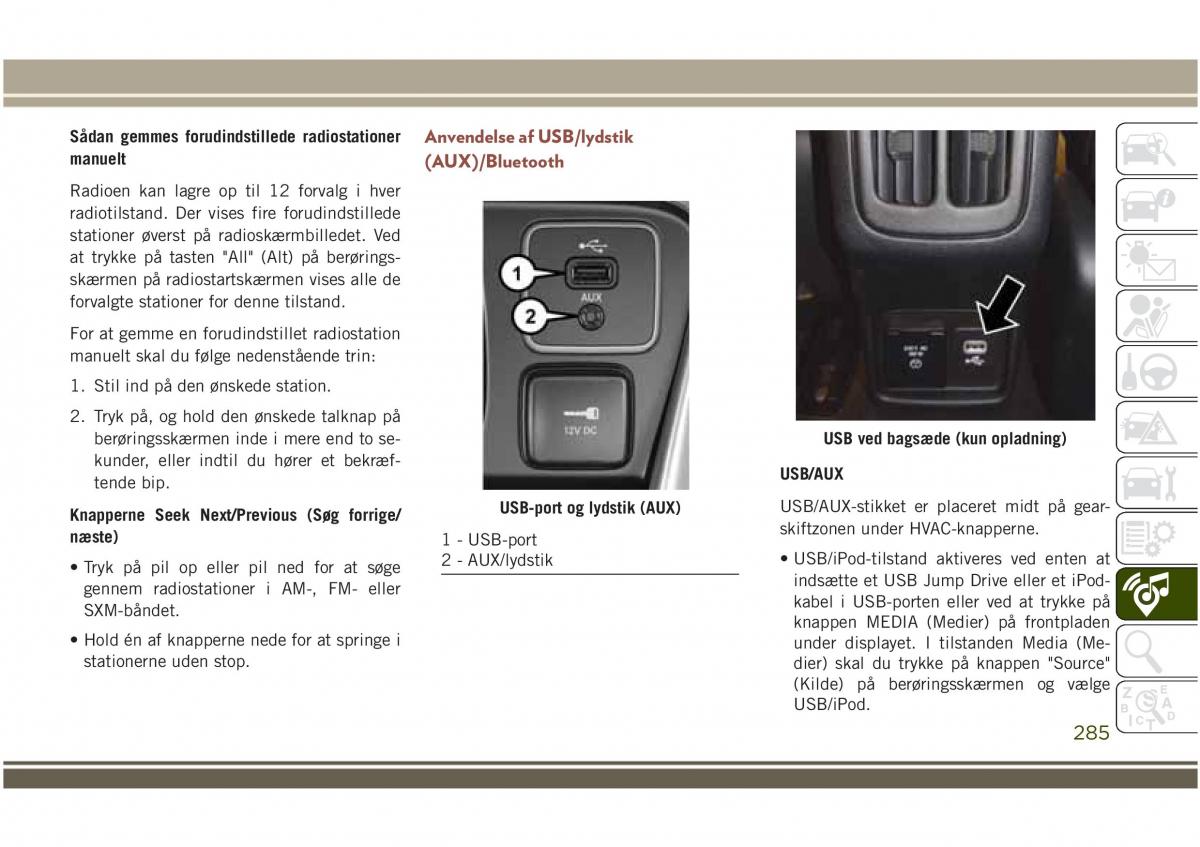 Jeep Compass II 2 Bilens instruktionsbog / page 287