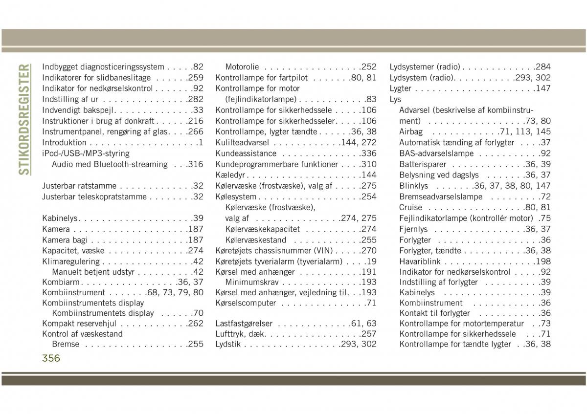 Jeep Compass II 2 Bilens instruktionsbog / page 358