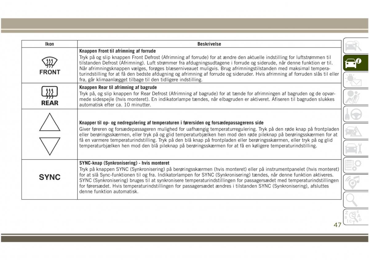 Jeep Compass II 2 Bilens instruktionsbog / page 49