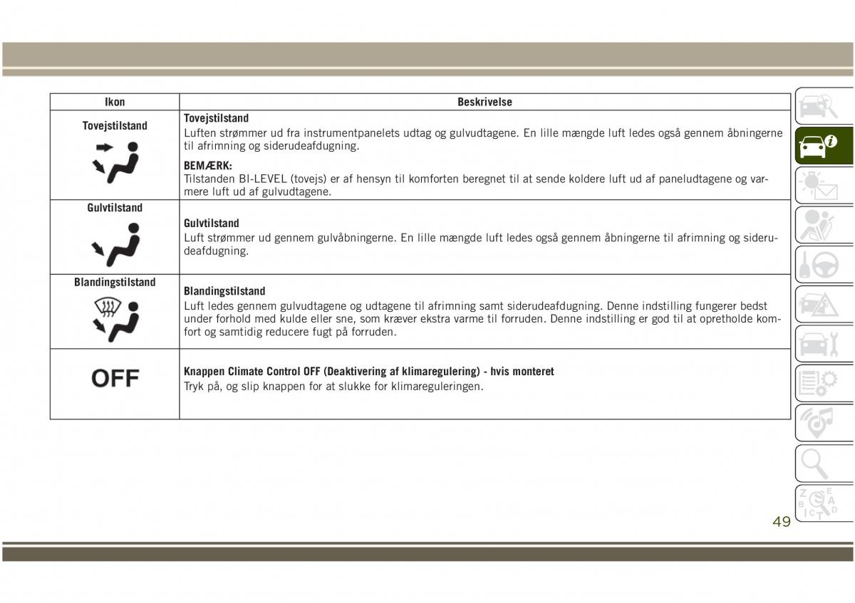 Jeep Compass II 2 Bilens instruktionsbog / page 51