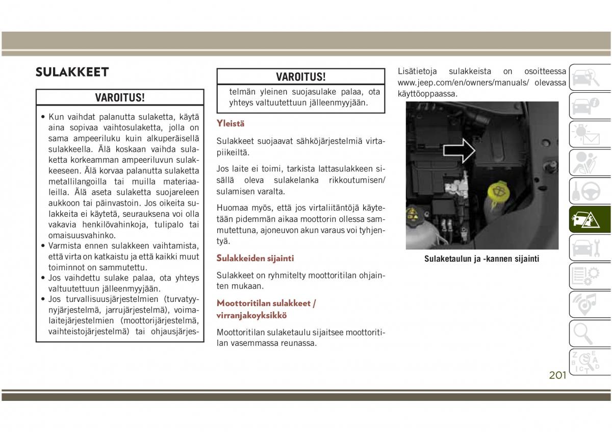 Jeep Compass II 2 omistajan kasikirja / page 203