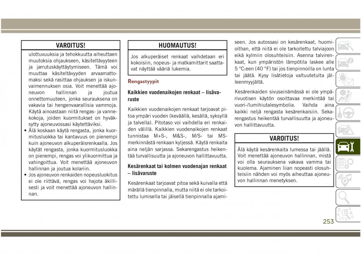 Jeep Compass II 2 omistajan kasikirja / page 255