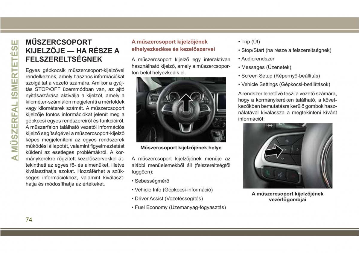 Jeep Compass II 2 Kezelesi utmutato / page 76