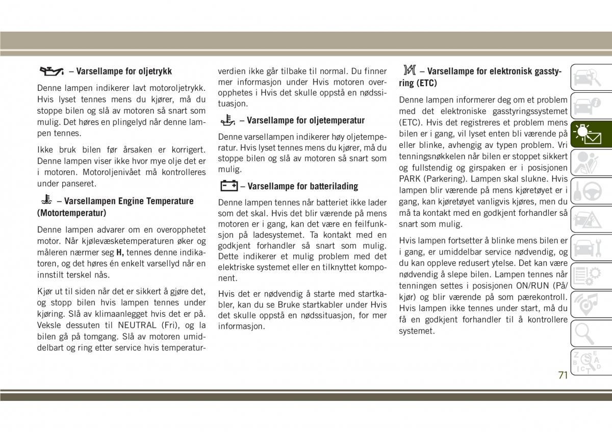 Jeep Compass II 2 bruksanvisningen / page 73