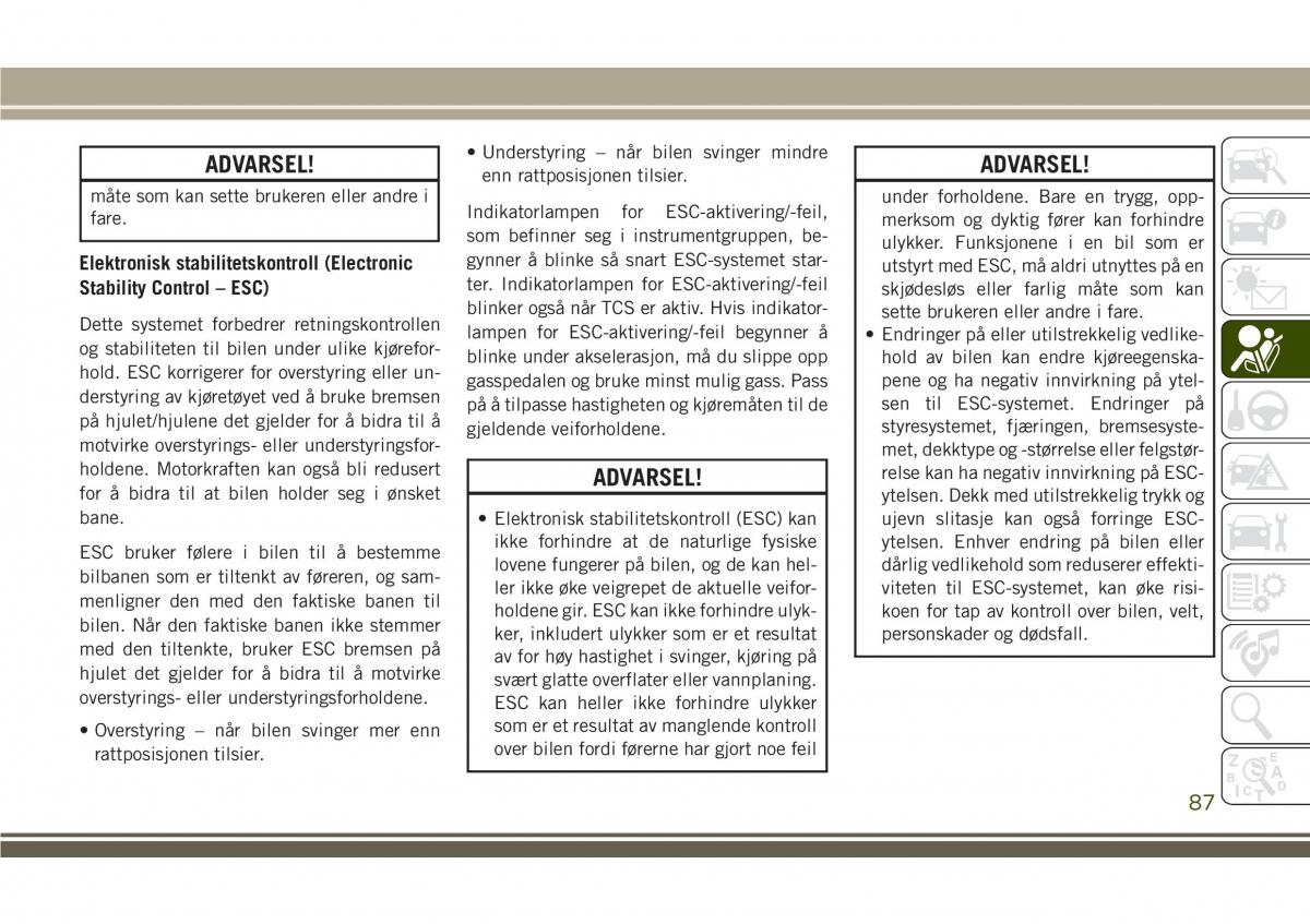 Jeep Compass II 2 bruksanvisningen / page 89