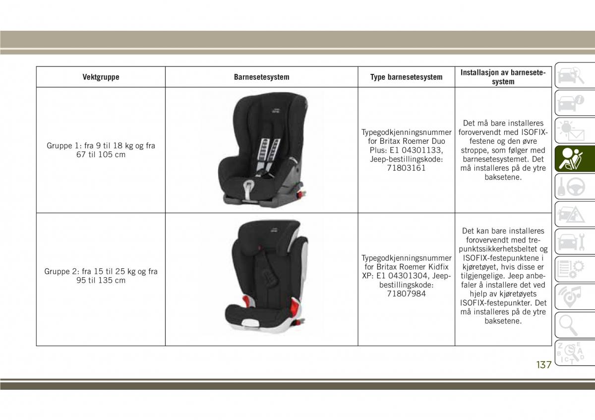 Jeep Compass II 2 bruksanvisningen / page 139