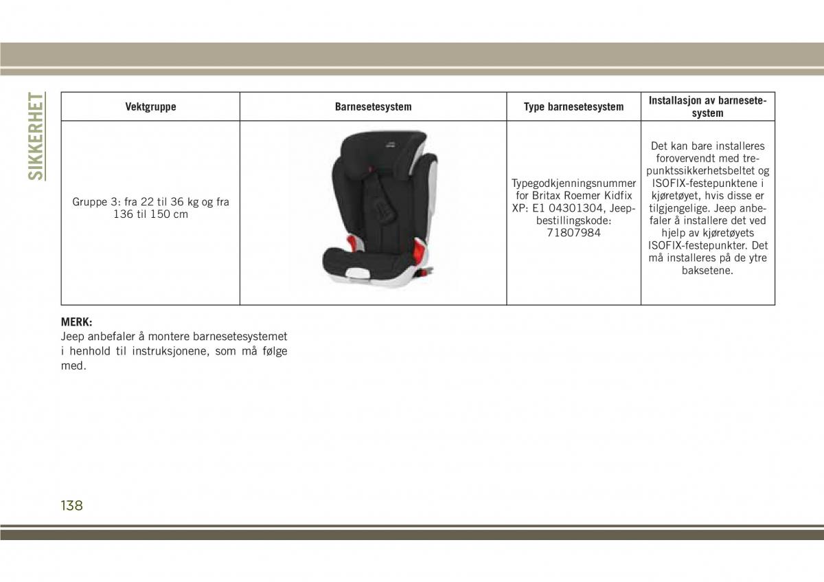 Jeep Compass II 2 bruksanvisningen / page 140