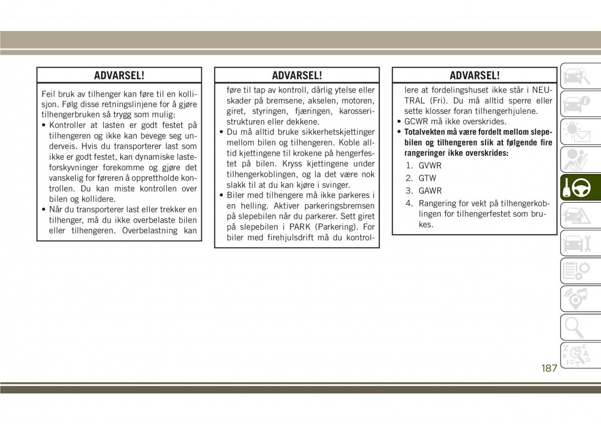 Jeep Compass II 2 bruksanvisningen / page 189