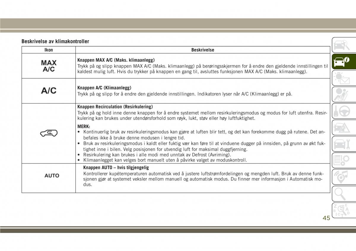 Jeep Compass II 2 bruksanvisningen / page 47