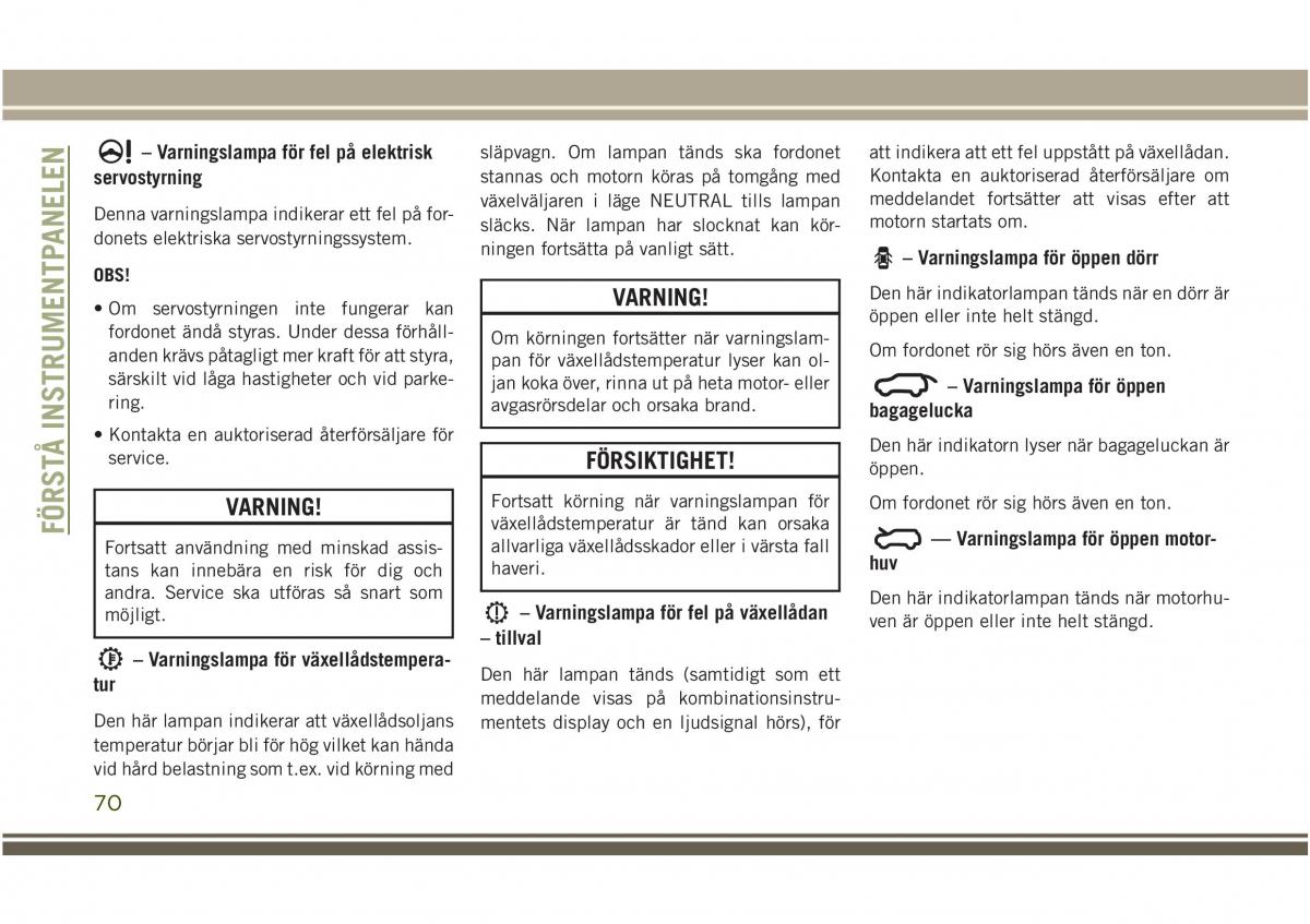 Jeep Compass II 2 instruktionsbok / page 72