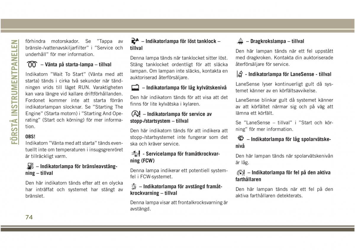 Jeep Compass II 2 instruktionsbok / page 76