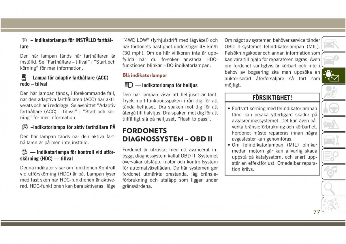 Jeep Compass II 2 instruktionsbok / page 79