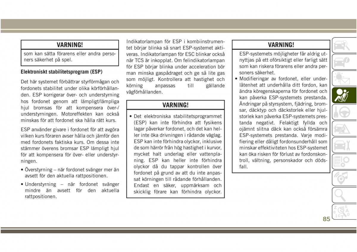 Jeep Compass II 2 instruktionsbok / page 87