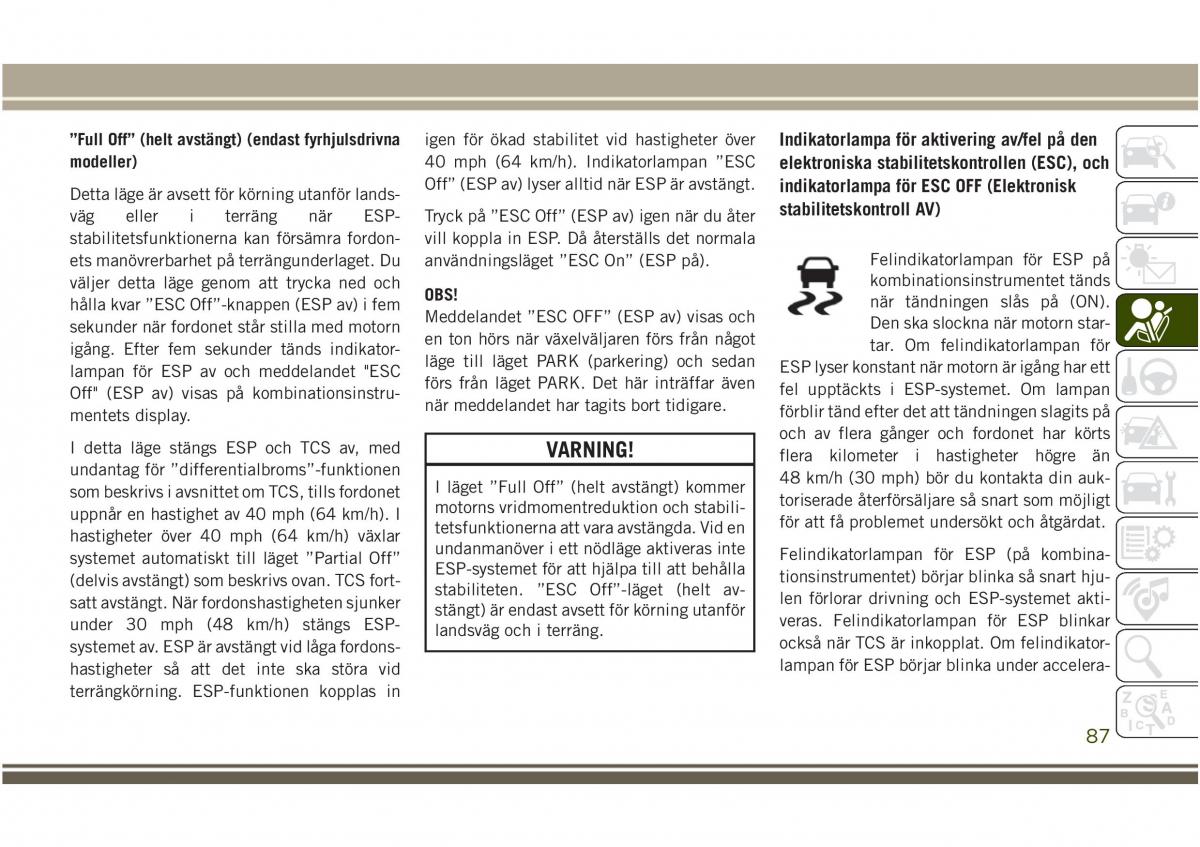 Jeep Compass II 2 instruktionsbok / page 89