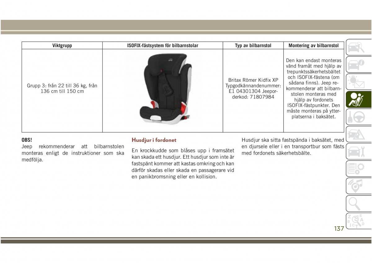 Jeep Compass II 2 instruktionsbok / page 139