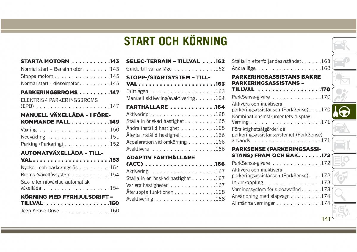 Jeep Compass II 2 instruktionsbok / page 143