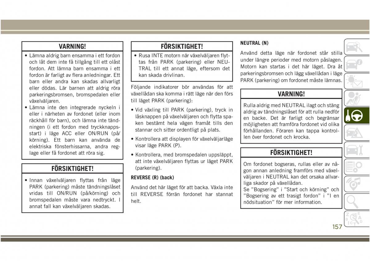 Jeep Compass II 2 instruktionsbok / page 159